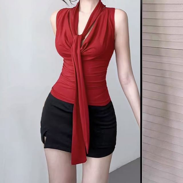 Allinya-Cowl Neck Plain Tank Top