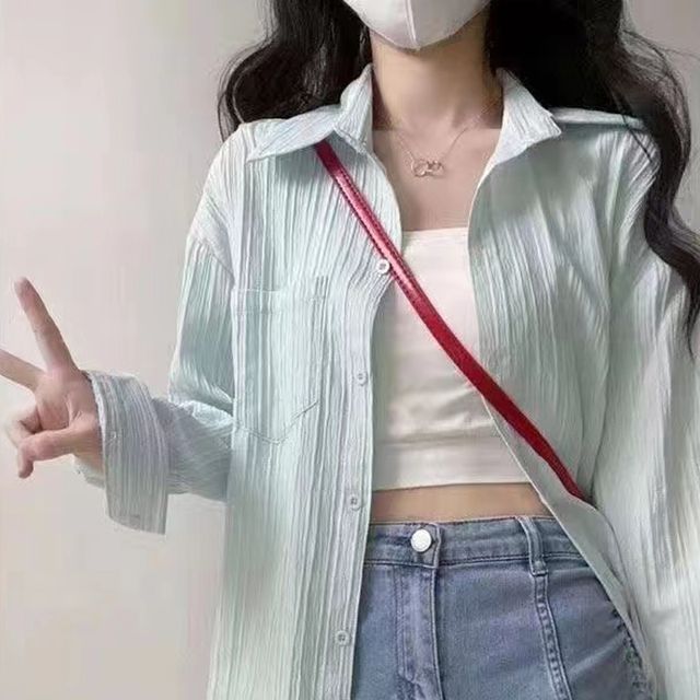 Everose-Long-Sleeve Striped Button Front Shirt