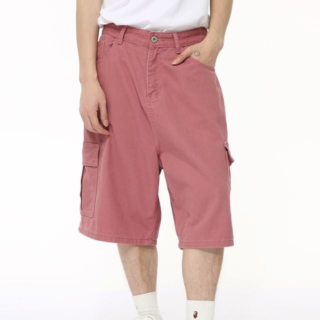 FAERIS-Mid Rise Plain Capri Loose Fit Cargo Pants