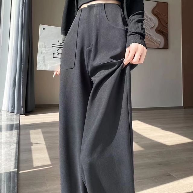 Jaqmine-High Rise Plain Wide Leg Pants