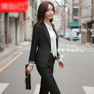 Skyheart Single-Button Blazer Dress Pants Chiffon Blouse