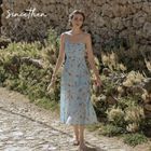 Sincethen - Spaghetti Strap Floral Print A-Line Midi Dress