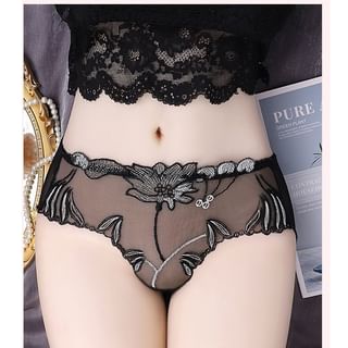 Enigma Floral Embroidered Mesh Panty Set