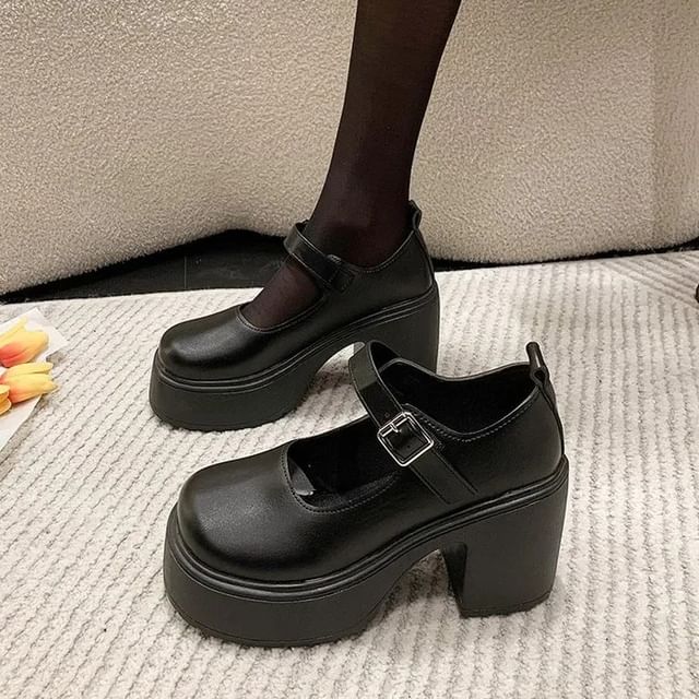 Asterisk-Platform Chunky Heel Mary Jane Shoes