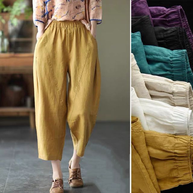 Lewwe-Elastic Waist pLAIN Cropped Harem Pants