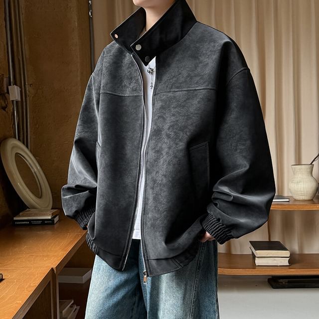 Chuoku-Stand Collar Plain Zip Jacket
