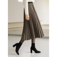 Styleonme - Herringbone Long Pleated Skirt