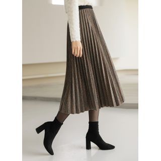 Herringbone Long Pleated Skirt