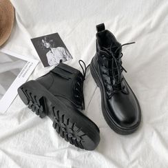 HOGG - Faux Leather Lace-Up Short Boots HOGG - Faux Leather Lace-Up Short Boots