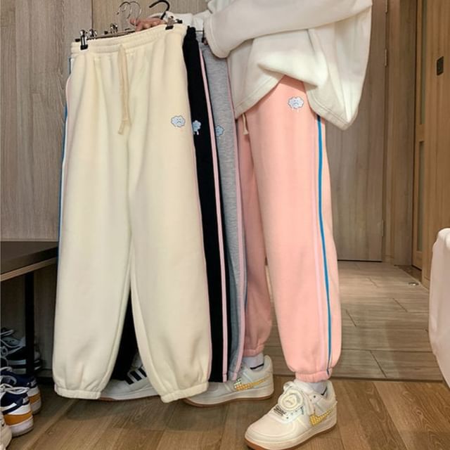 Sisyphi-Drawstring Waist Striped Harem Sweatpants