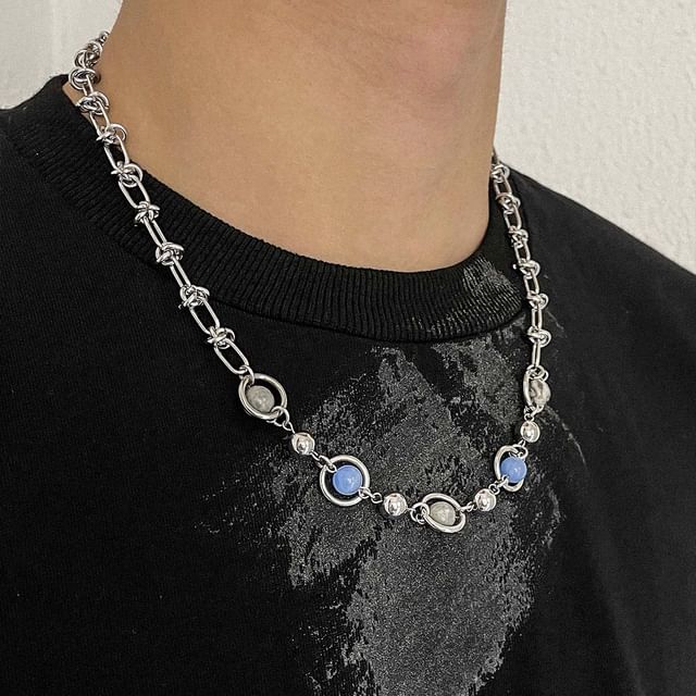 Black Degree-Bead Stainless Steel Necklace