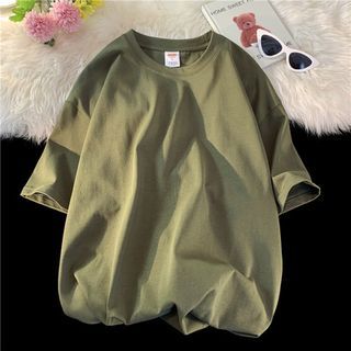 FOEV-Short-Sleeve Crew Neck Plain T-Shirt