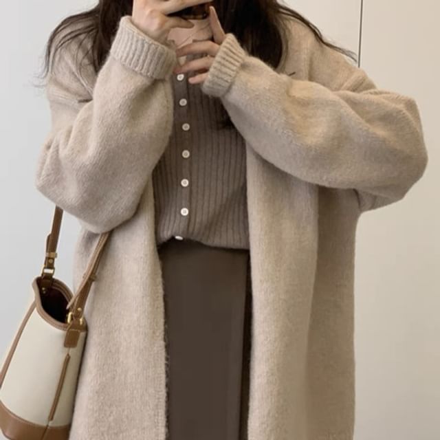 HYAKU-Open Front Plain Cardigan