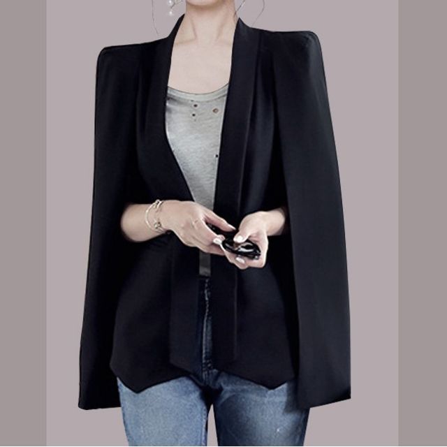 Yilda Cape-Sleeve Plain Open Front Blazer YesStyle
