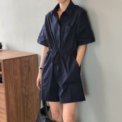JOEJOE - 中袖飾鈕扣連衣短褲 JOEJOE - 中袖飾鈕扣連衣短褲