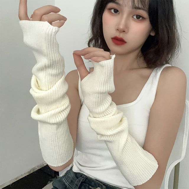Epoch-Plain Ribbed Knit Arm Sleeves
