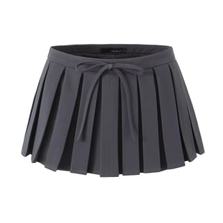 Asiris High Waist Bow Accent Plain Mini Pleated Skirt