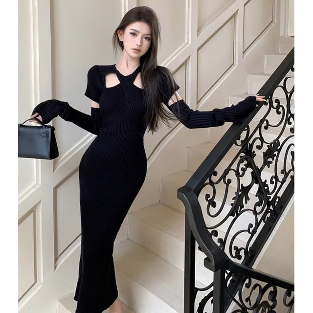 Alfie - Long-Sleeve Knot Plain Slim-Fit Knit Dress | YesStyle Alfie - Long-Sleeve Knot Plain Slim-Fit Knit Dress | YesStyle