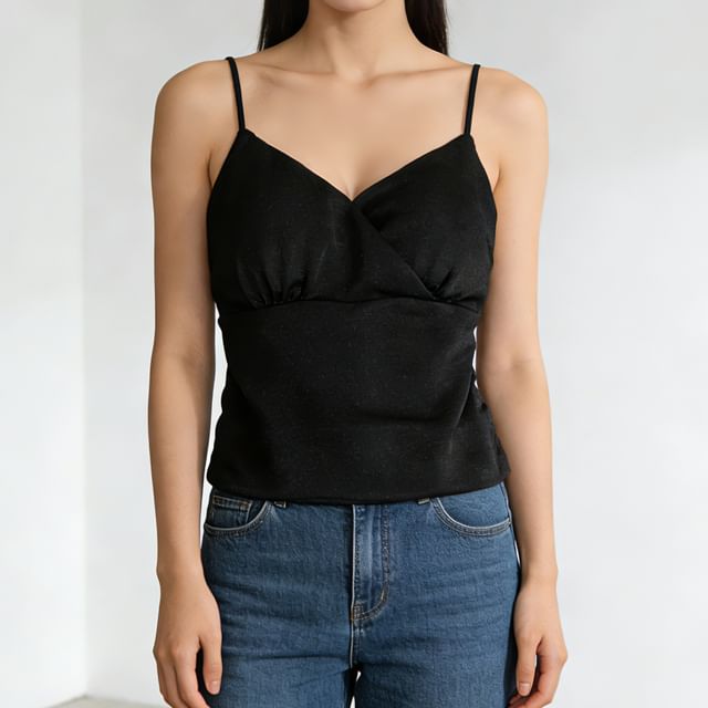 Iasia-V-Neck Plain Padded Open Back Crop Cami Top
