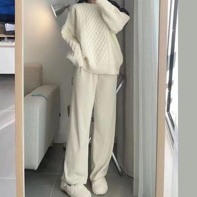 Antoinine - Cable Knit Sweater / Wide Leg Pants / Set | YesStyle