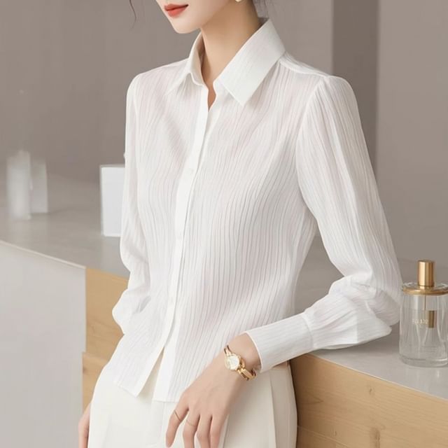 Jeonseon-Long-Sleeve Plain Shirt
