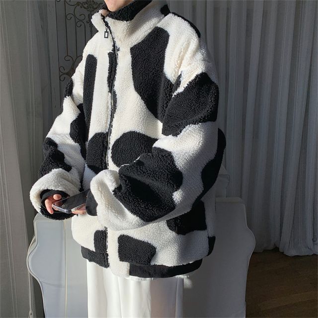 cow print zip up jacket