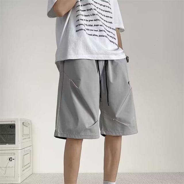 Maxelane-Drawstring Waist Plain Shorts