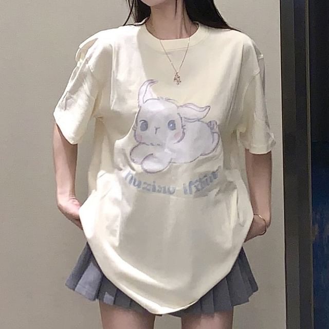Cloud Nine - Short-Sleeve Rabbit Oversize T-Shirt | YesStyle