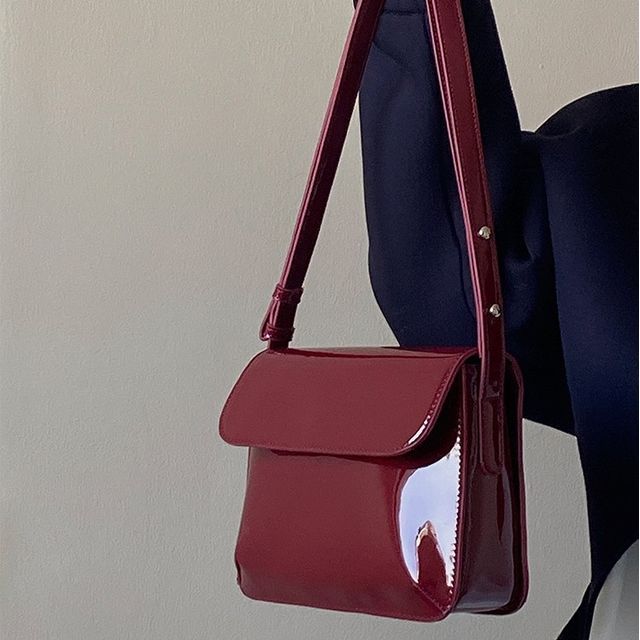 Indenis-Patent Flap Crossbody Bag