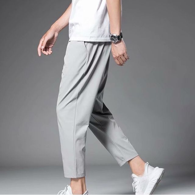 Acrius-Mid Rise Plain Cropped Straight Leg Pants