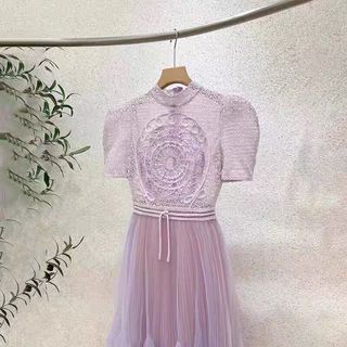 Alberlino Short Sleeve Mock Neck Embroidered Maxi A Line Dress Sale