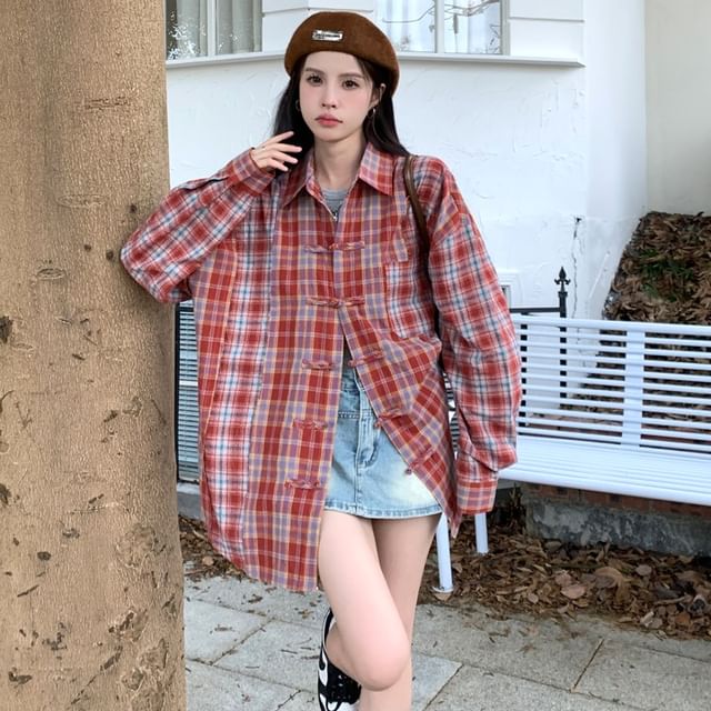 Iduna-Long-Sleeve Plaid Pocketed Shirt