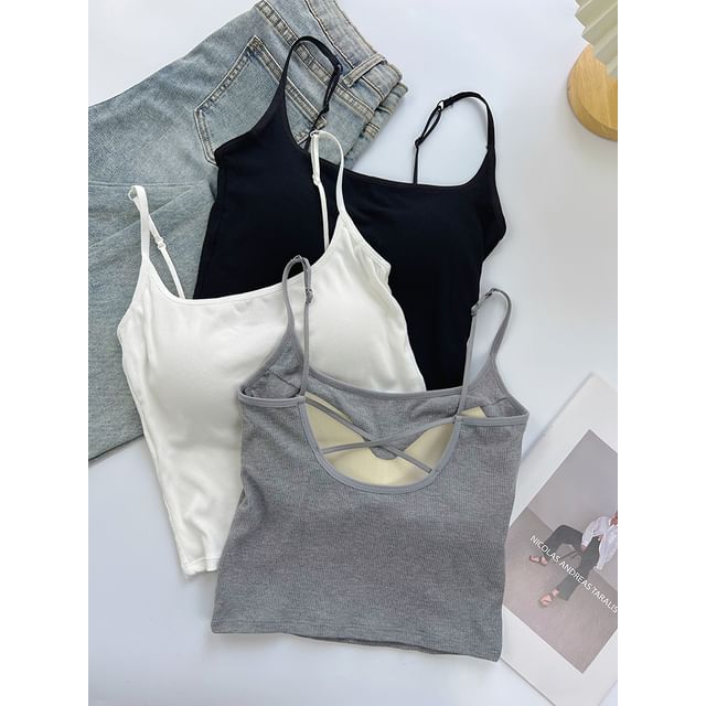 DIYI-Plain Cutout Padded Camisole Top