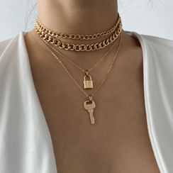 Seirios - Set of 4: 2 Chain Chokers + Lock Pendant Necklace + Key Pendant Necklace Seirios - Set of 4: 2 Chain Chokers + Lock Pendant Necklace + Key Pendant Necklace