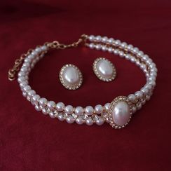 Neostar - Faux Pearl Earring / Necklace / Set