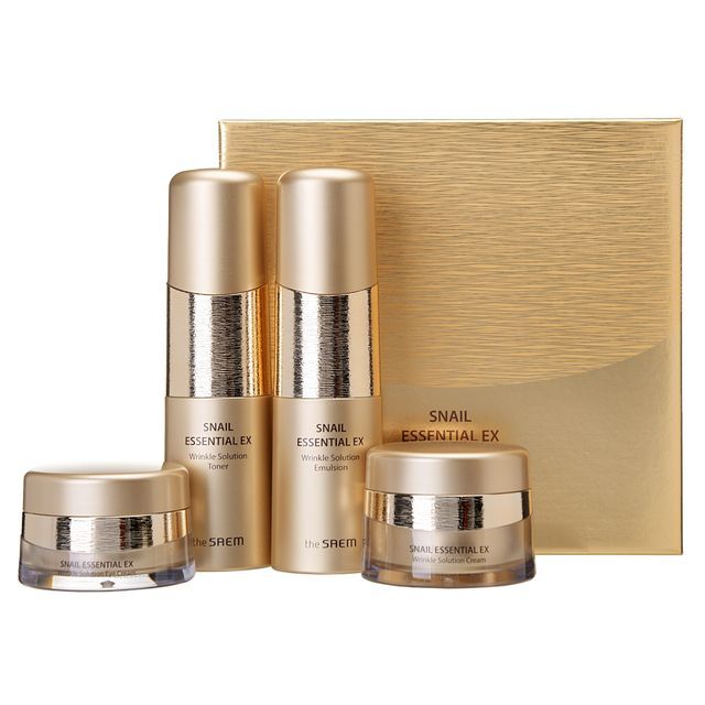 The Saem-Snail Essential EX Wrinkle Solution Skin Care Set Tonique 150ml Emulsion 150ml Crème 50ml Crème contour des yeux 31ml - Coffret soin visage anti-rides