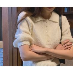 maybe-baby(メイビ―ベイビー) - Short-Sleeve Cropped Knit Polo Shirt