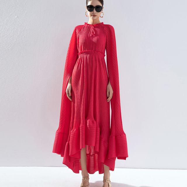 open lace back dress Gown with pleated cape sleeves – Ortensia