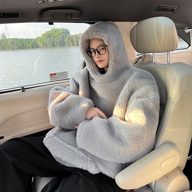 Bay Go Mall-Plain Fluffy Oversized Hoodie