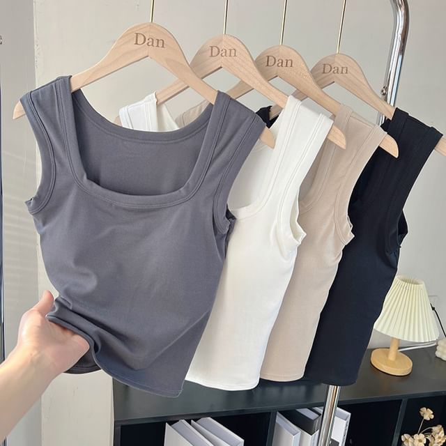 DIYI-Square Neck Plain Padded Tank Top