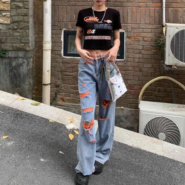 Porstina Short Sleeve Letter Printed Crop T-Shirt Low-Rise