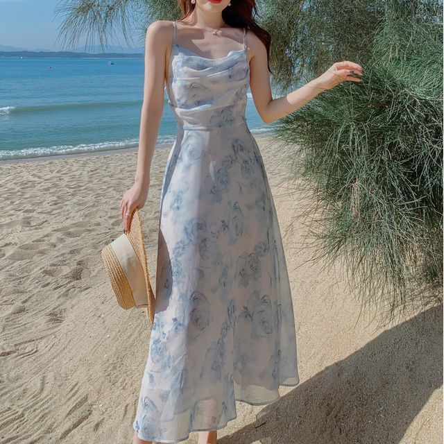 Maisee - Spaghetti Strap Floral Open Back Midi A-Line Dress / Mini A-Line  Dress | YesStyle