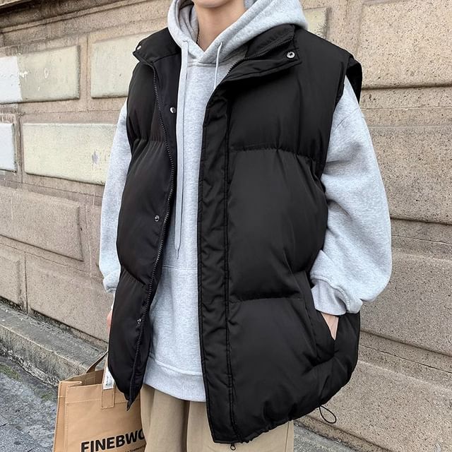 emeisa-Stand Collar Zip-Up Puffer Vest