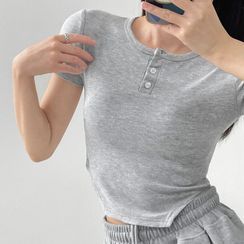 ZHA - Short-Sleeve Henley Asymmetrical T-Shirt