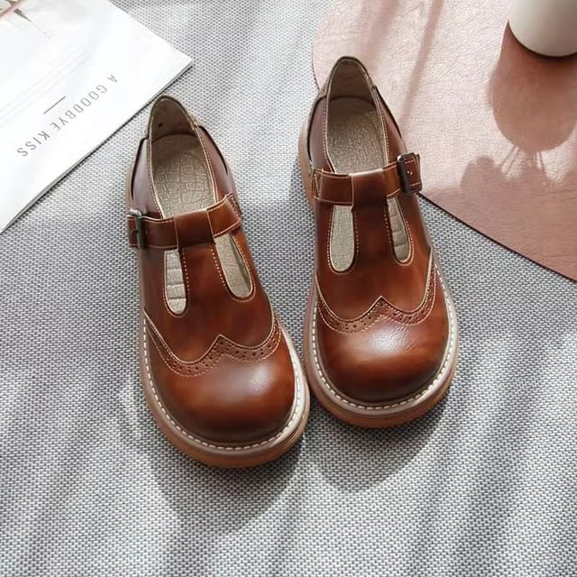 Freesia-T Strap Faux Leather Platform Mary Jane Shoes