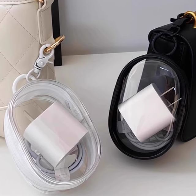 NEJA-Transparent PVC Pouch with Keyring Pom Pom Set