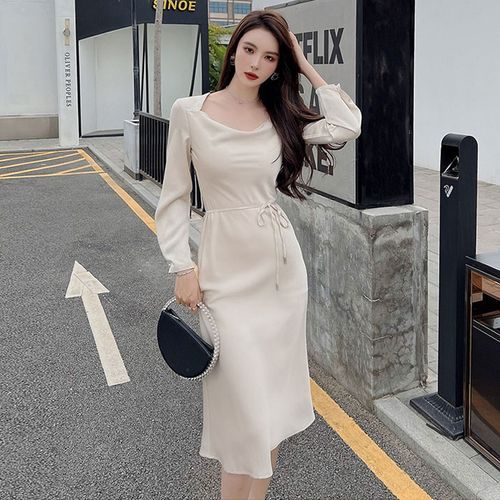 knee length korean long sleeve dress