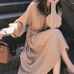 Hazie - Long-Sleeve Cable-Knit Midi Sweater Dress