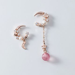 A’ROCH - 925 Sterling Silver Non-matching Rhinestone Moon Dangle Earrings A’ROCH - 925 Sterling Silver Non-matching Rhinestone Moon Dangle Earrings