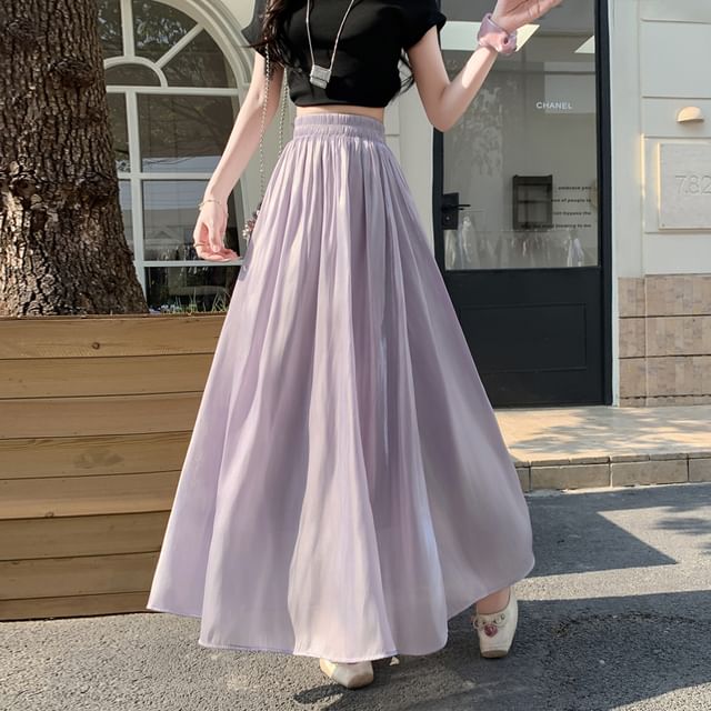 Dragan Pulse-High Waist Plain Maxi A-Line Skirt